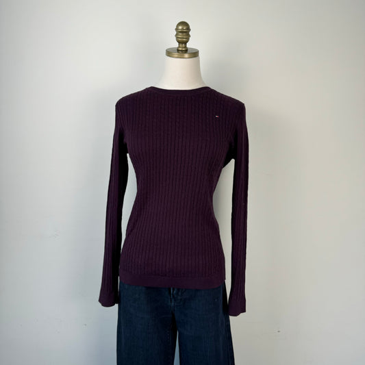 Tommy Purple Fitted Cable Knit Sweater