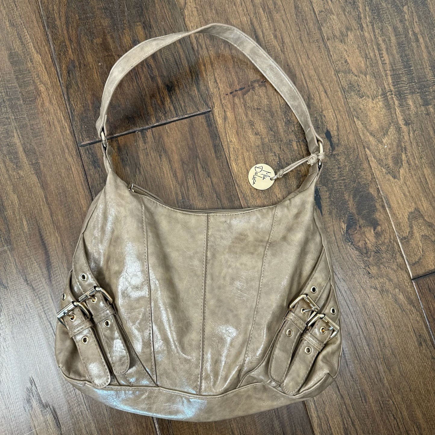 Mocha Brown Leather Buckled Shoulder Bag