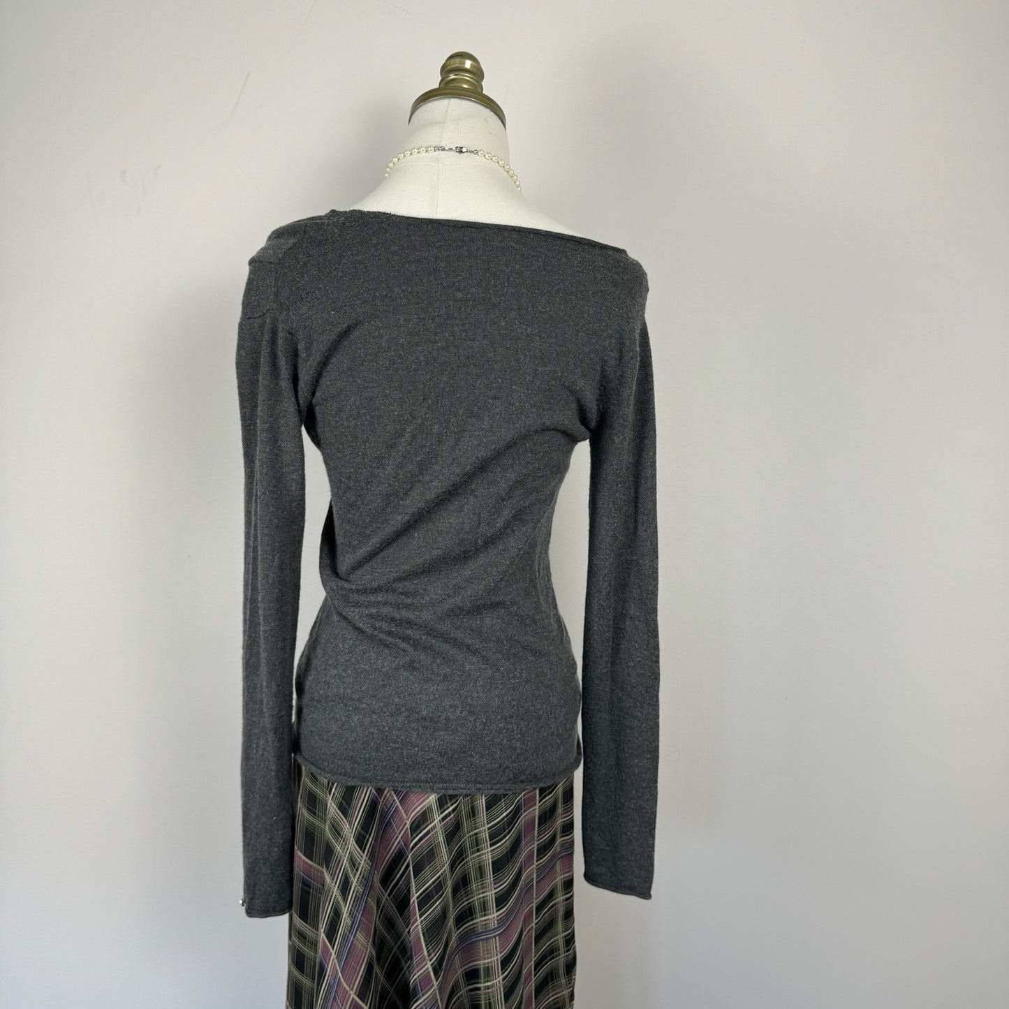 Off Shoulder Raw Hem Grey Top