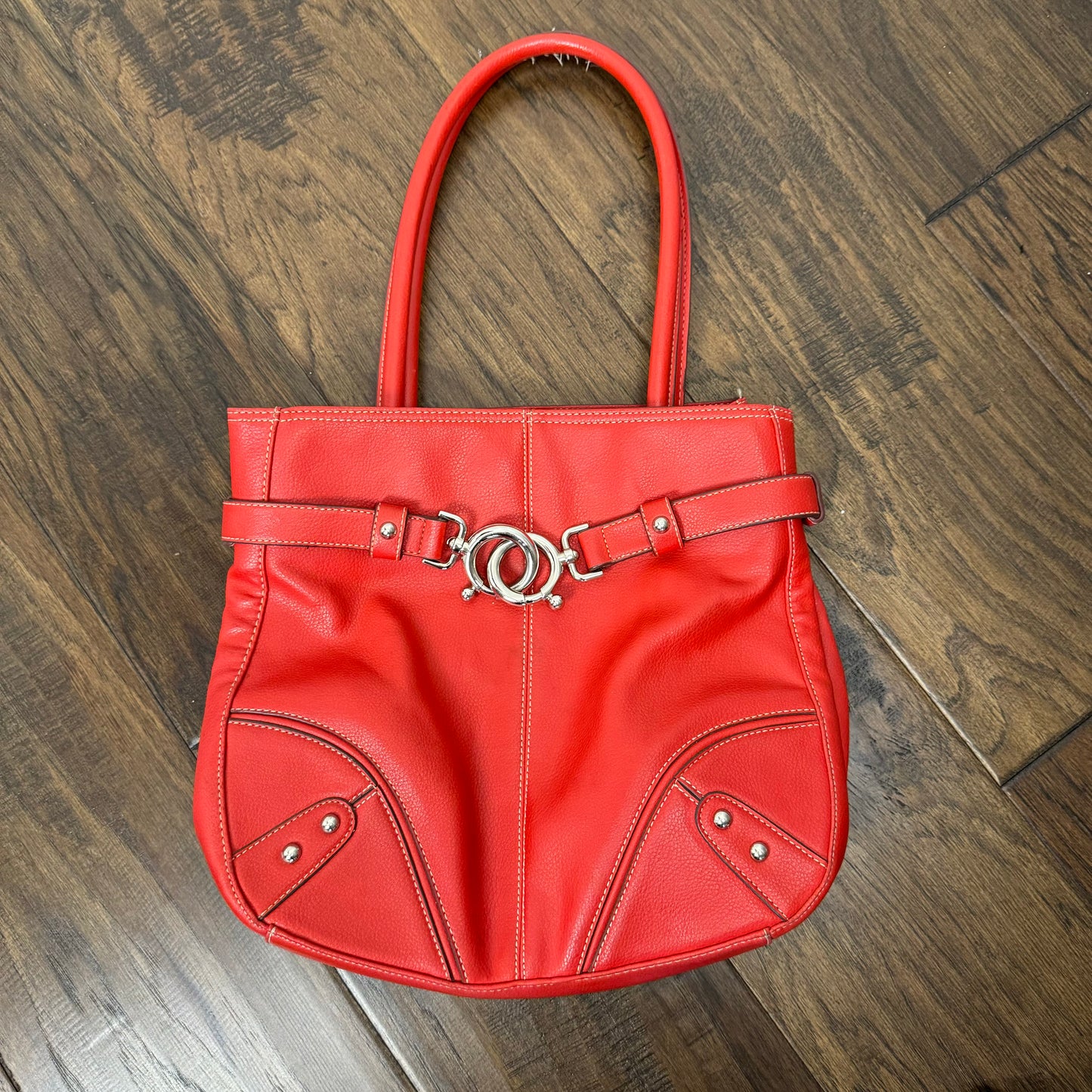 Red Leather Silver Buckle Shoulder Bag