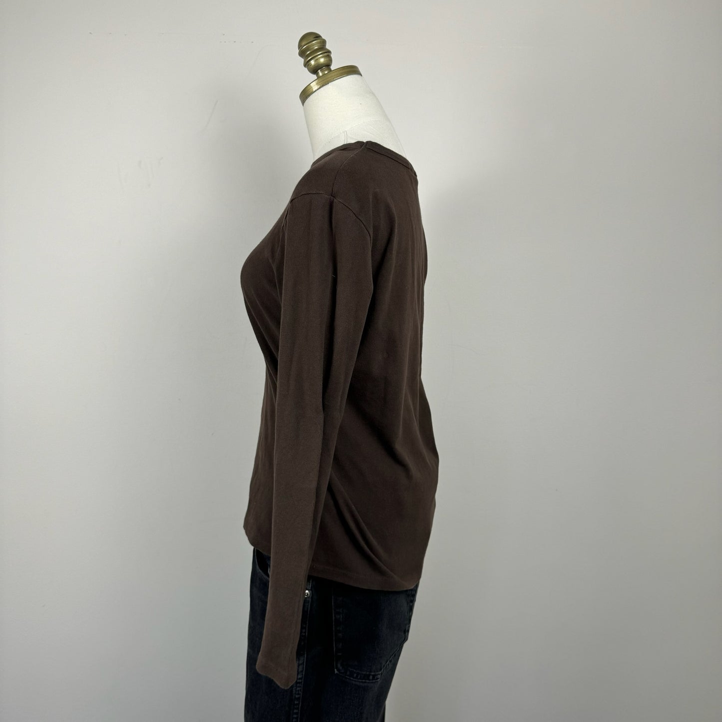 Brown Fitted Knit Long Sleeve Top