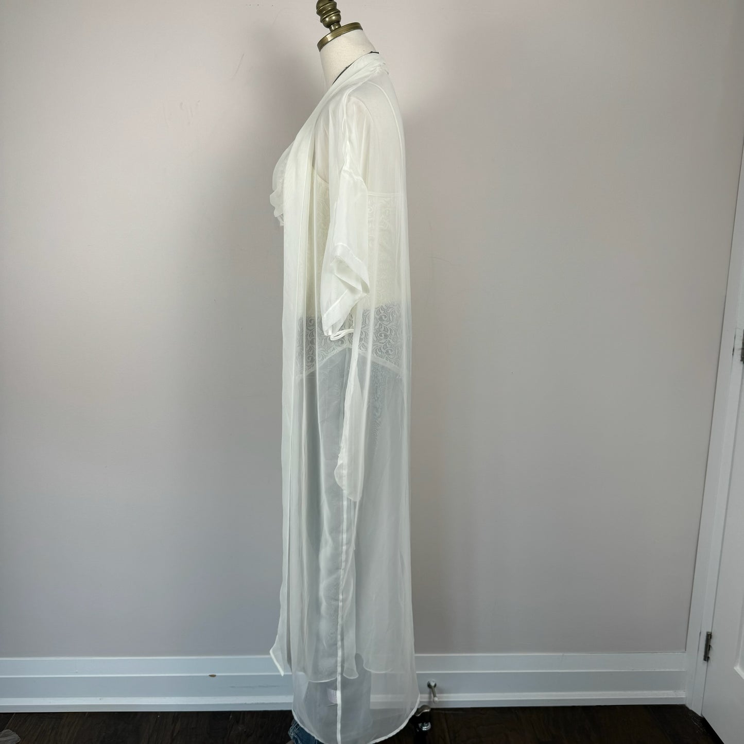 Vintage Cream Lace Sheer Slip Dress and Cover-Up