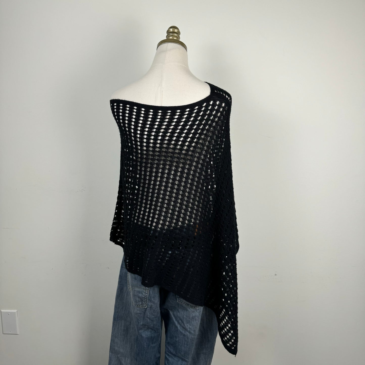 Black Mesh Knit Poncho