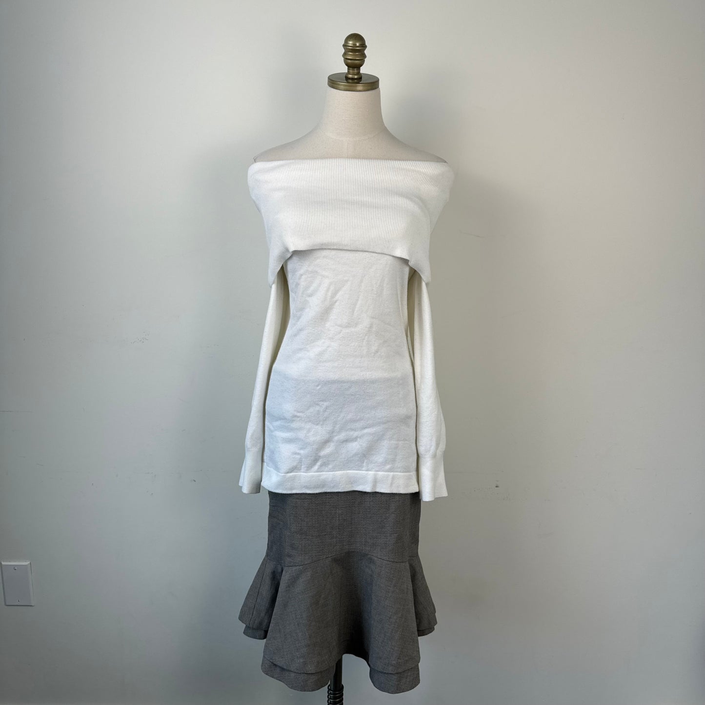 French Connection White Off The Shoulder Knit Sweater