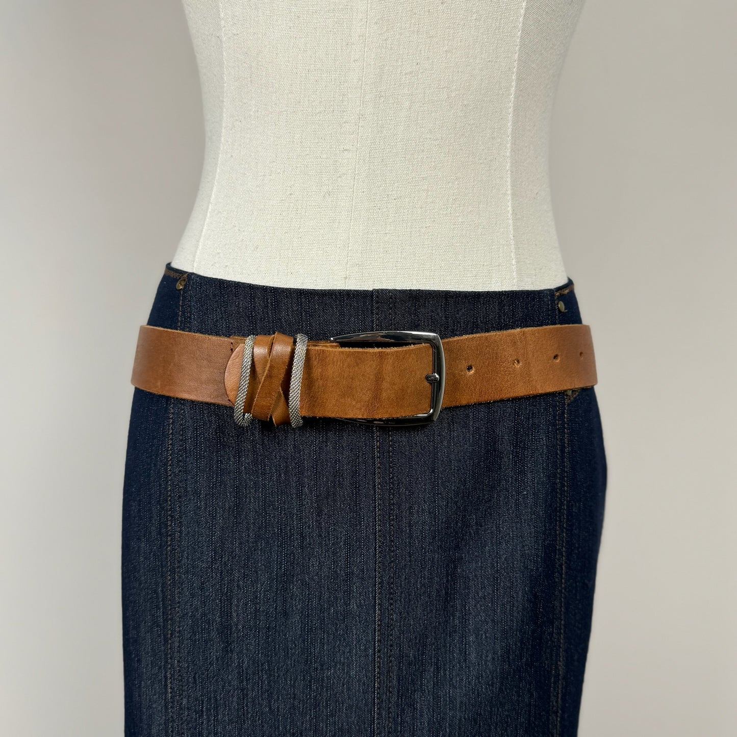 Danier Tan Silver Buckle Leather Belt