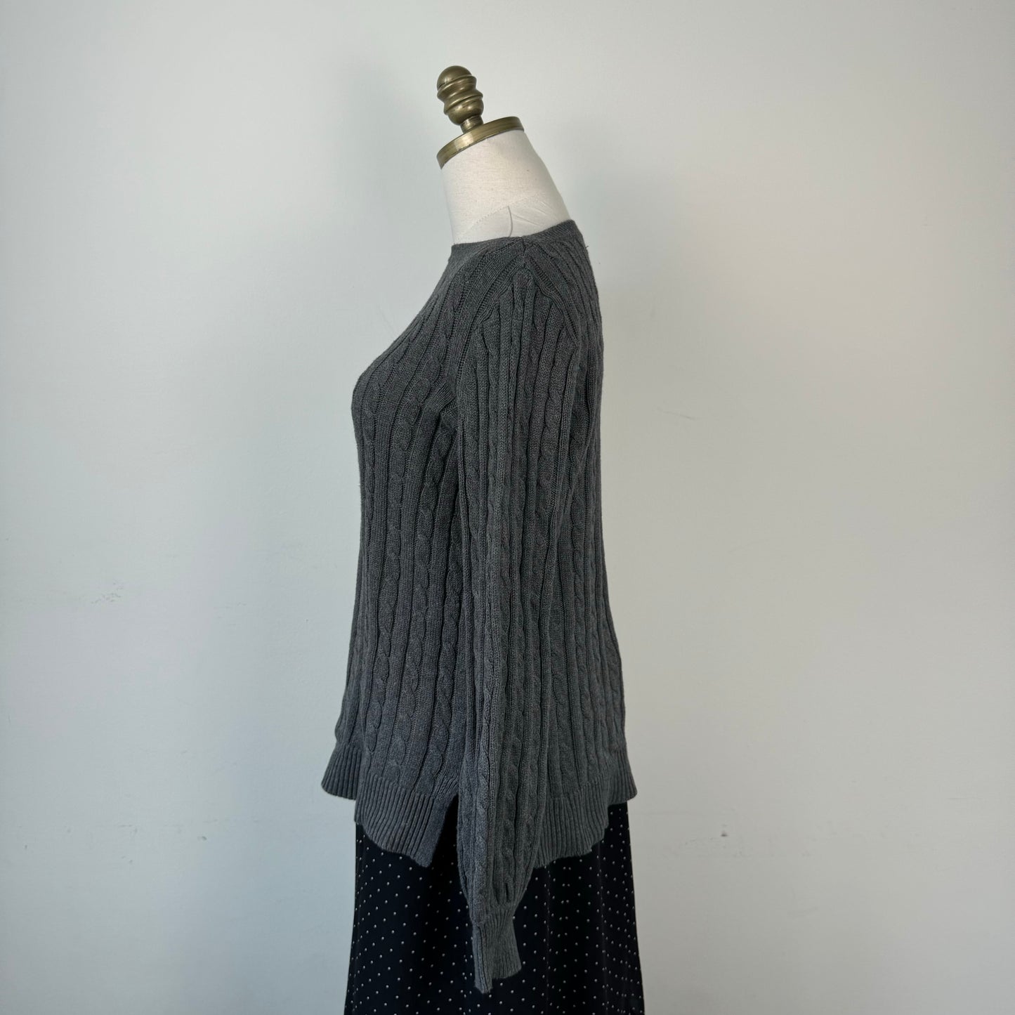 Ralph Lauren Boat Neck Grey Cable Knit Sweater