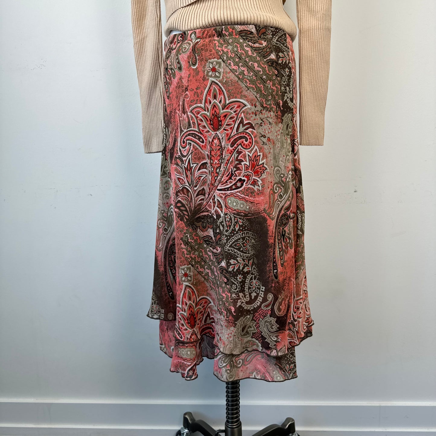 Vintage Mesh Floral Paisley Print Midi Skirt