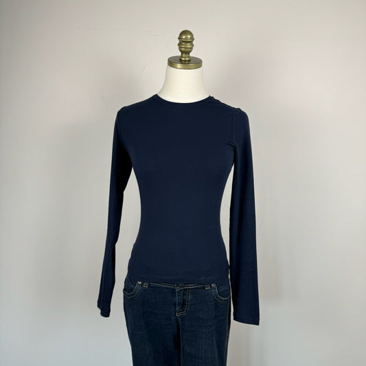 Fitted Navy Long Sleeve Top