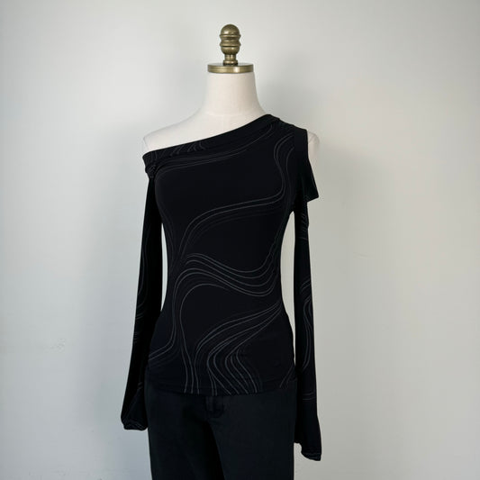 90s Cut Out Off Shoulder Long Sleeve Top