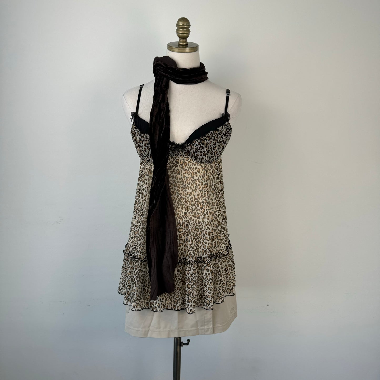 Rampage Leopard Print Mesh Babydoll Top