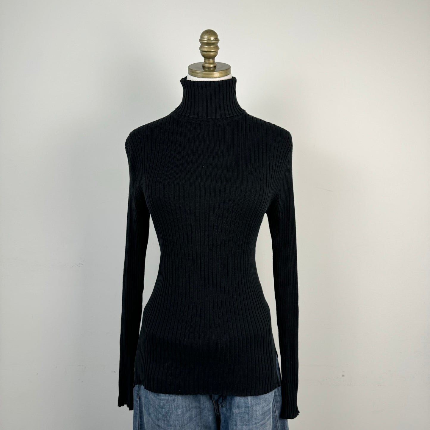 Silk Cotton Blend Fitted Turtleneck Sweater
