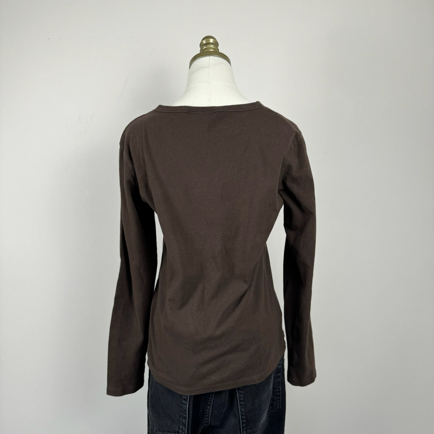 Brown Fitted Knit Long Sleeve Top
