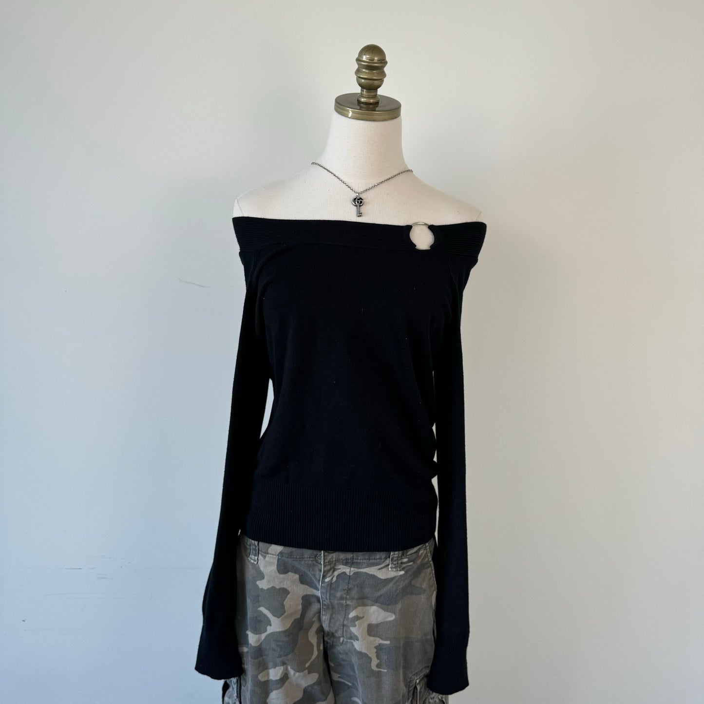 Vintage Buckled Off Shoulder Sweater