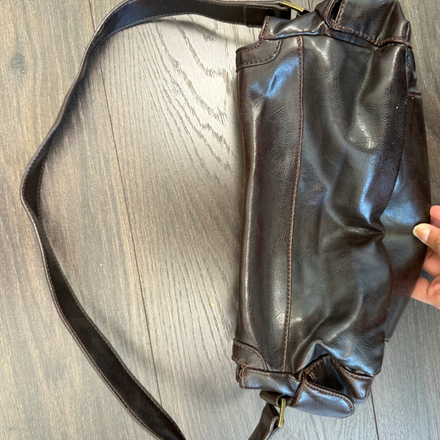 Brown Mini Shoulder Bag with Gold Buckle