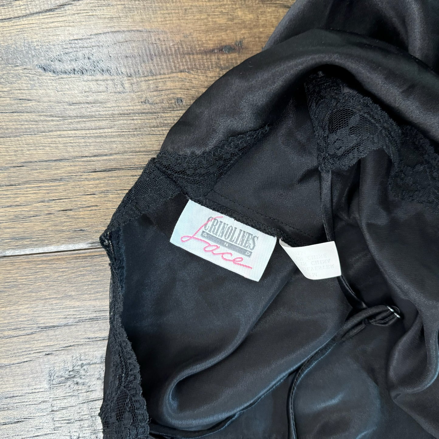 Black Silky Lace Trim Slip Dress