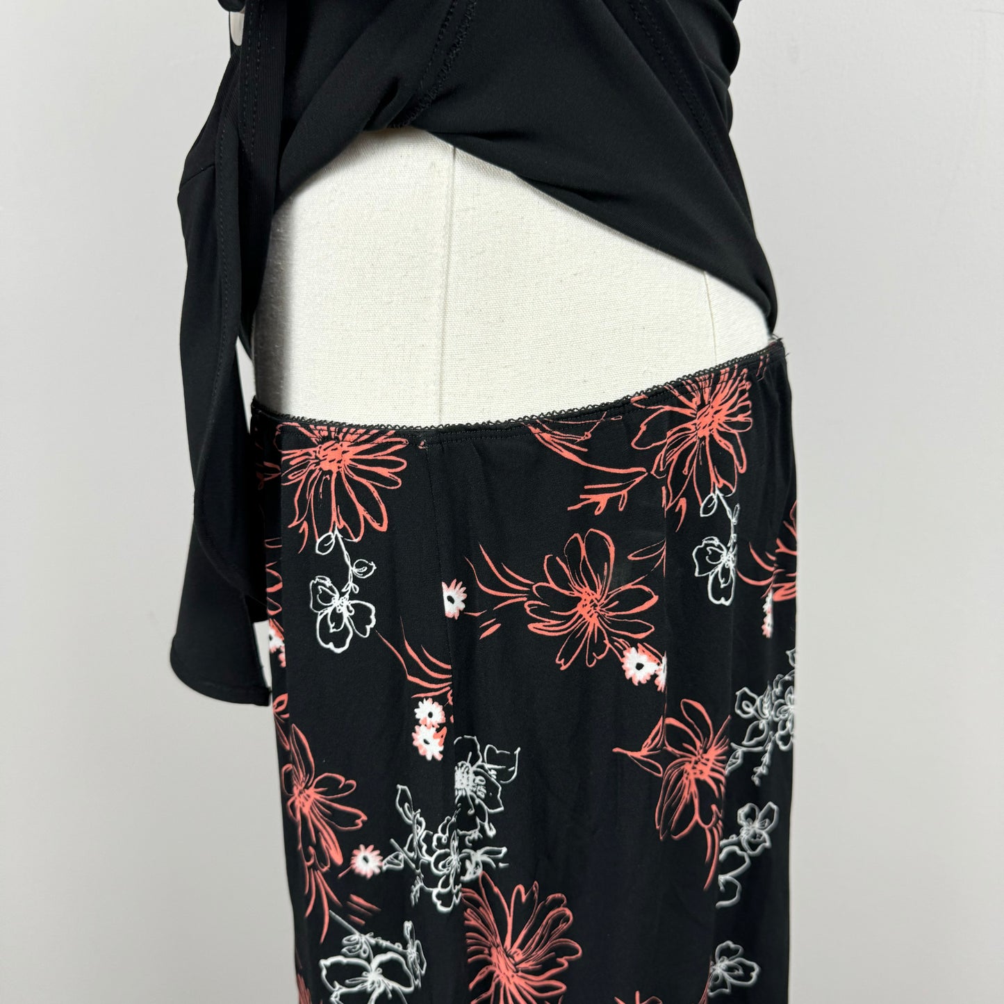 Black Floral Print Midi Skirt