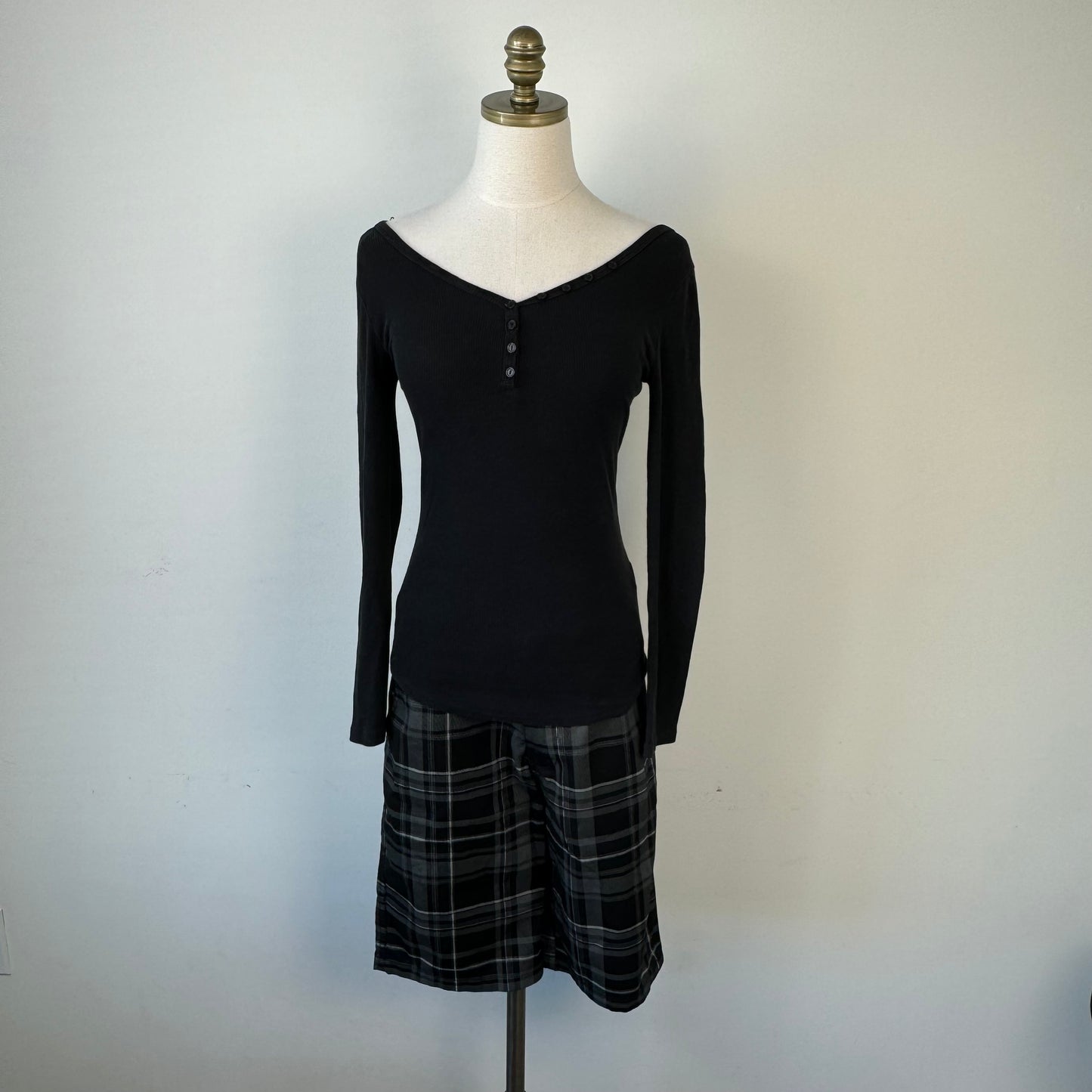 Black Plaid Bermuda Shorts