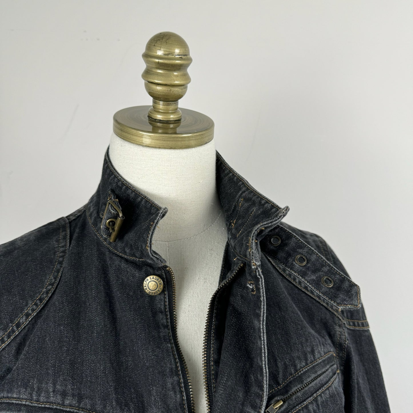 Vintage Dark Wash Denim Moto Jacket