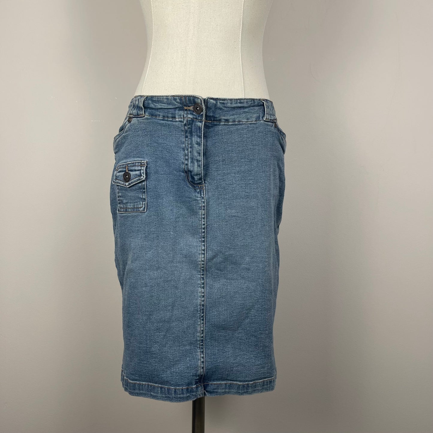 Vintage Light Wash Denim Midi Skirt