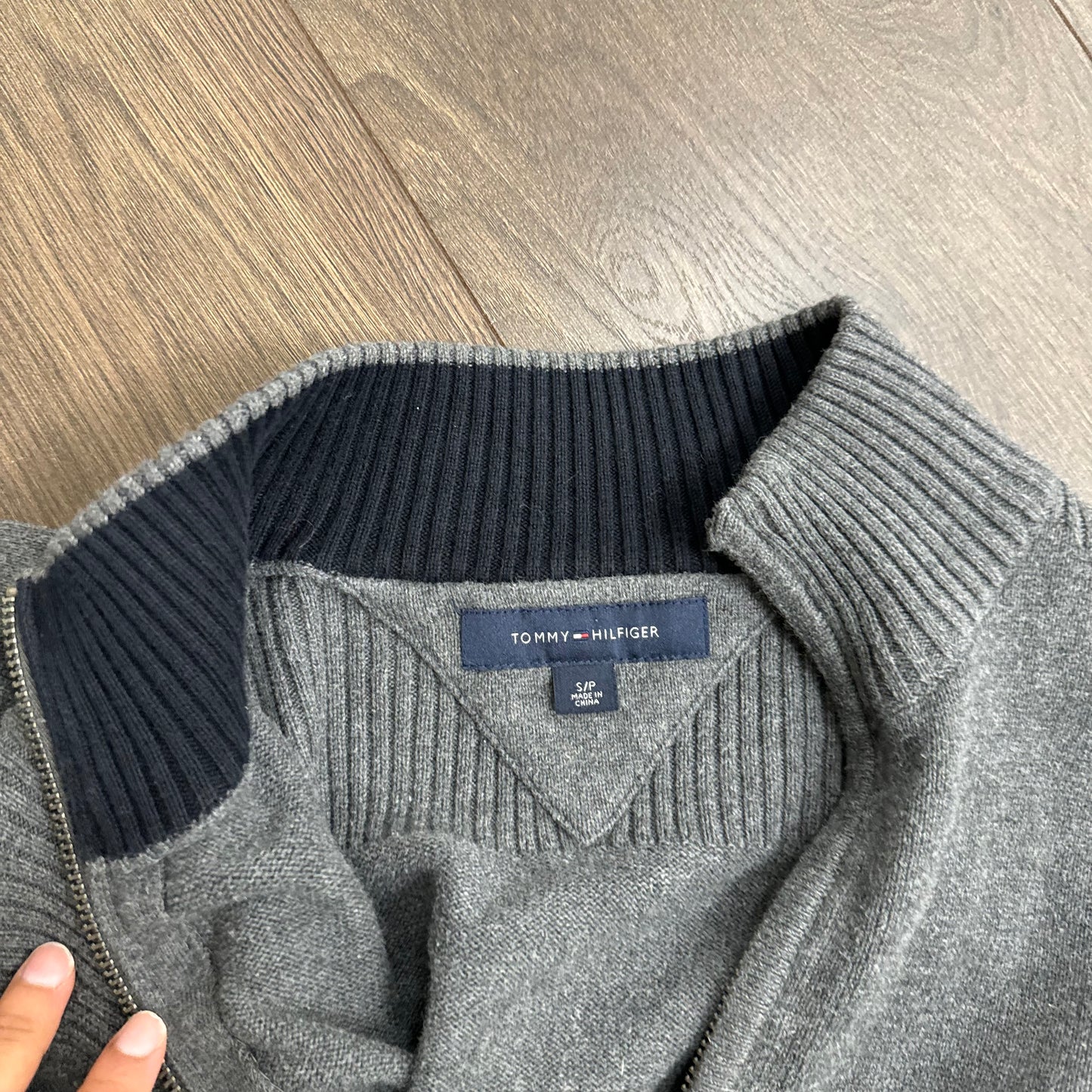 Tommy Dark Grey Zip Knit Sweater