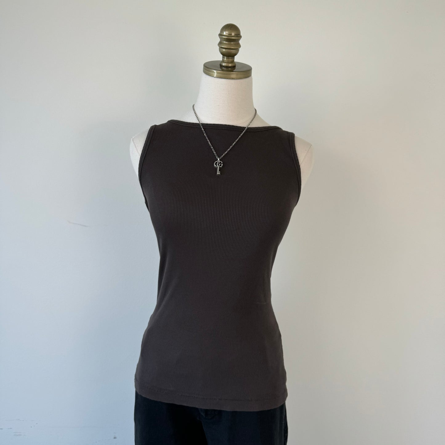 Brown Ribbed Tank Top