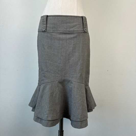 Vintage Grey Ruffled Hem Midi Skirt