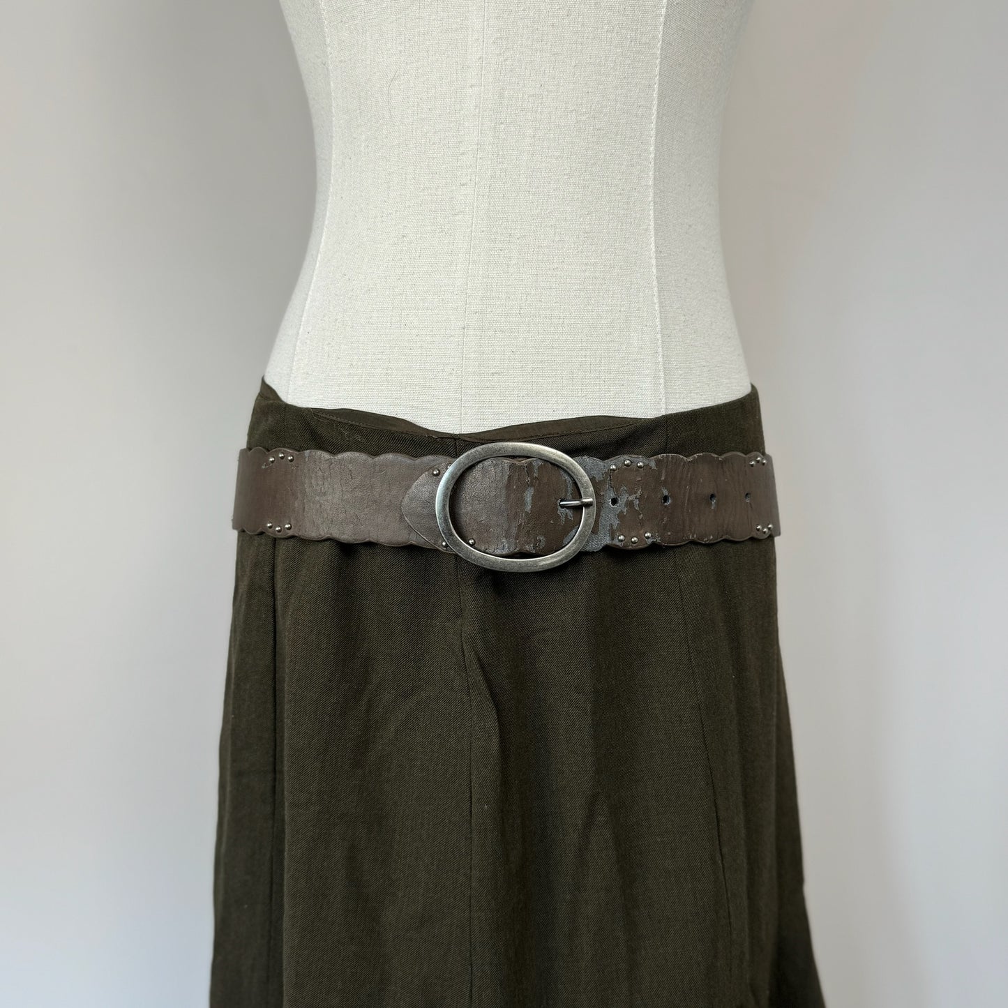 Vintage Brown Silver Studded Leather Belt
