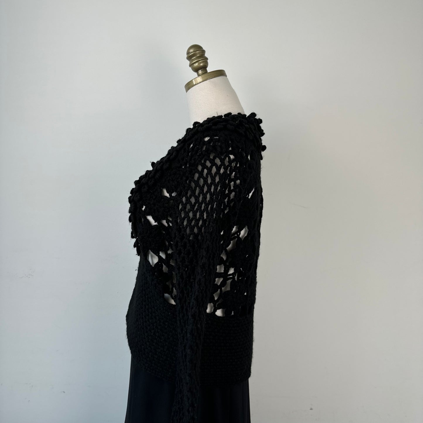 Black Open Front Mesh Crochet Sweater