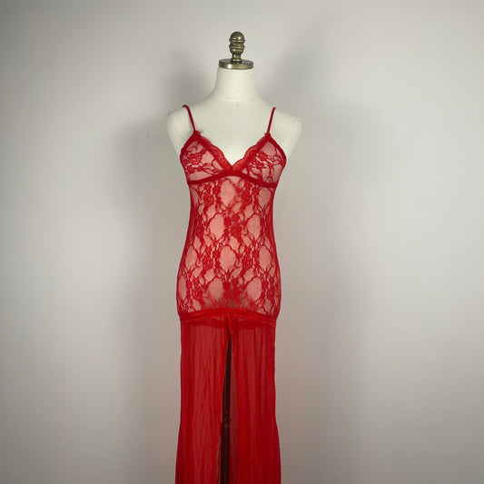 Red Babydoll Lace Open Front Dress