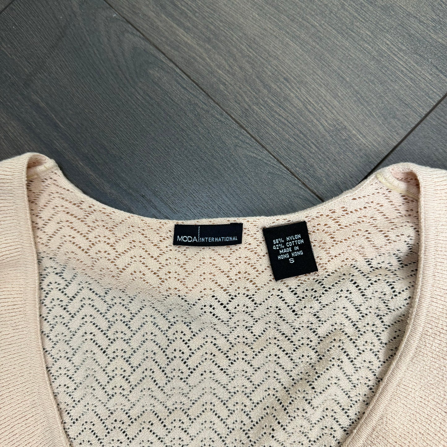 Pink Ruffled Open Knit Long Sleeve Top