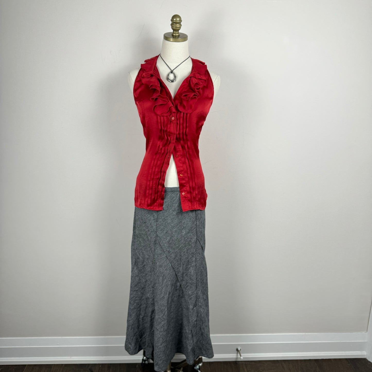 Vintage Ruffled Red Satin Top