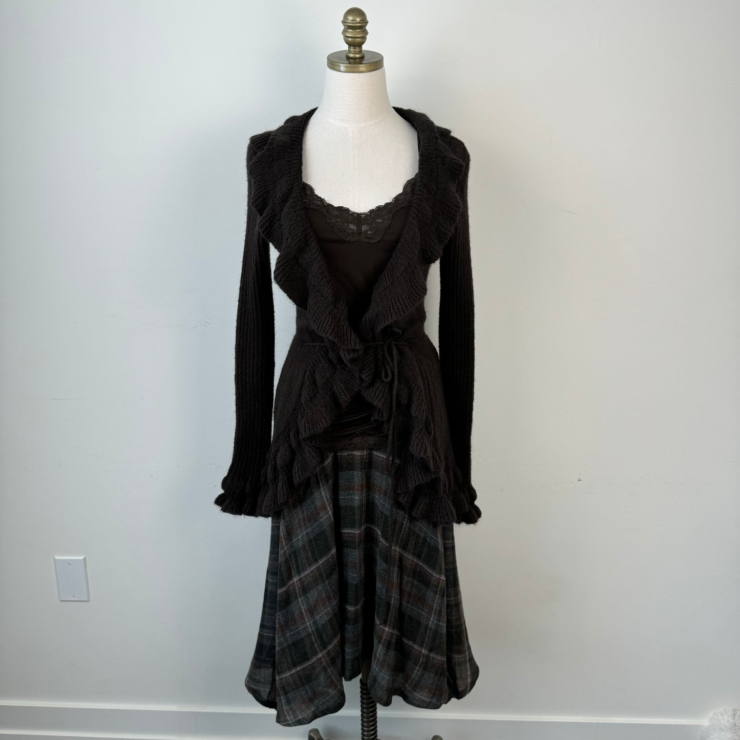 Vintage Plaid Wool Blend Midi Skirt