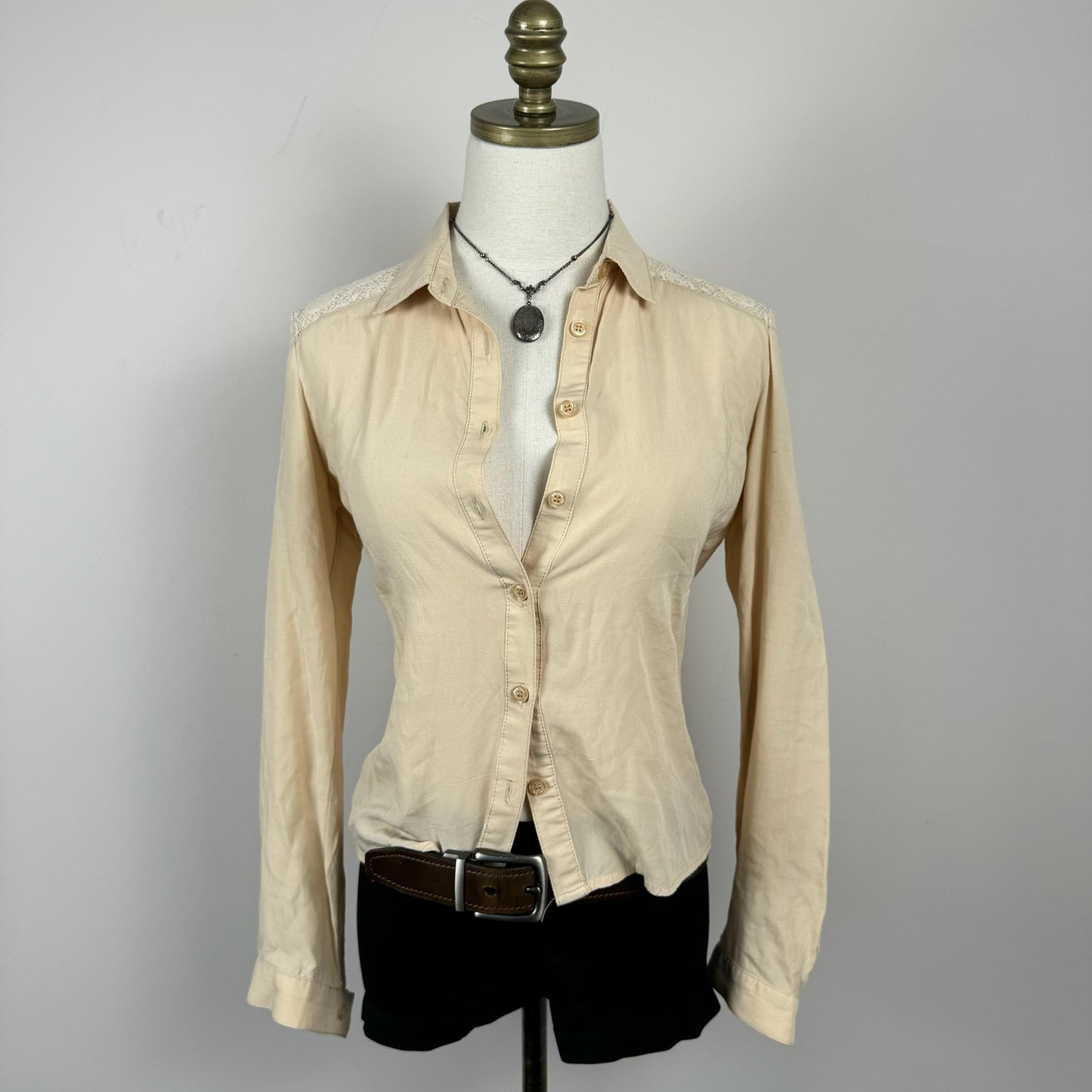 Charlotte Russe Lace Detail Button Up Shirt