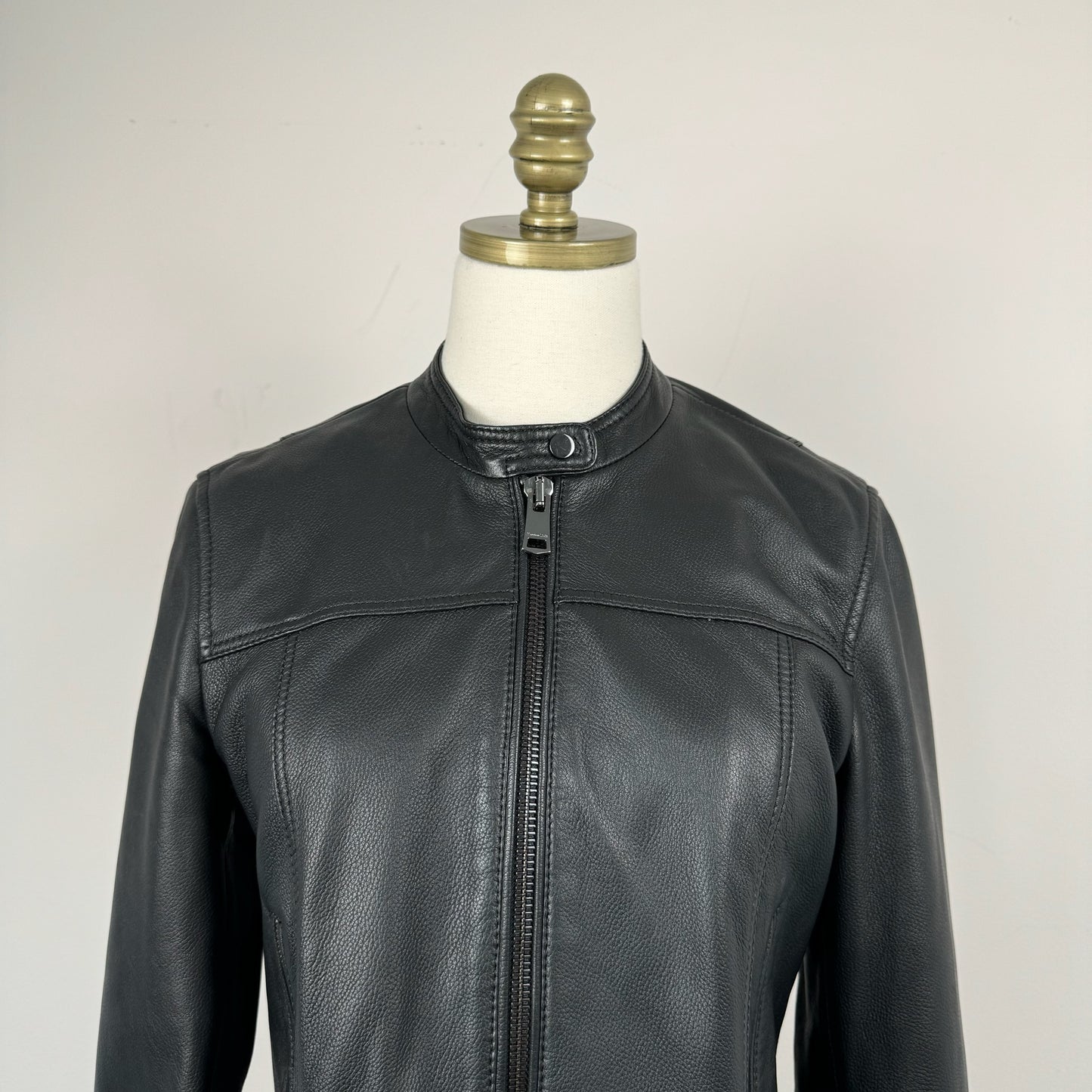 Black Faux Leather Fitted Moto Jacket