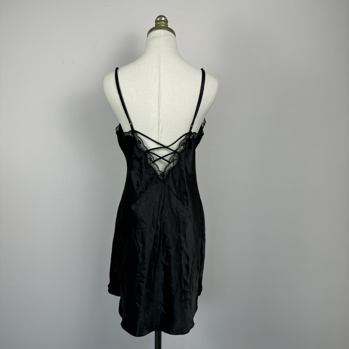 Black Silky Lace Trim Slip Dress