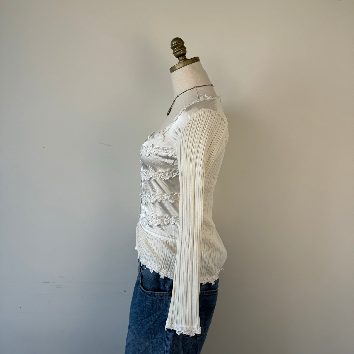 Vintage Cream Satin Button Up Top