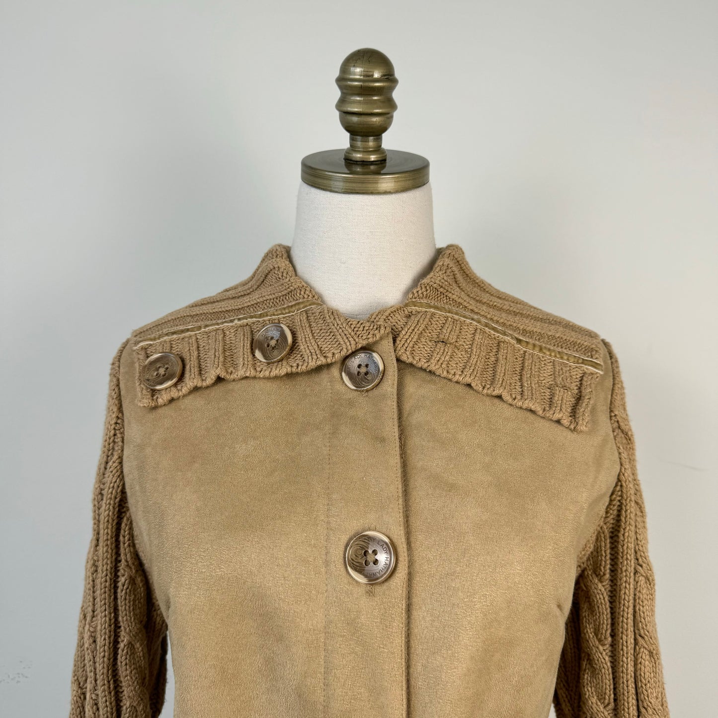 Vintage Tan Suede Cable Knit Button Up Jacket