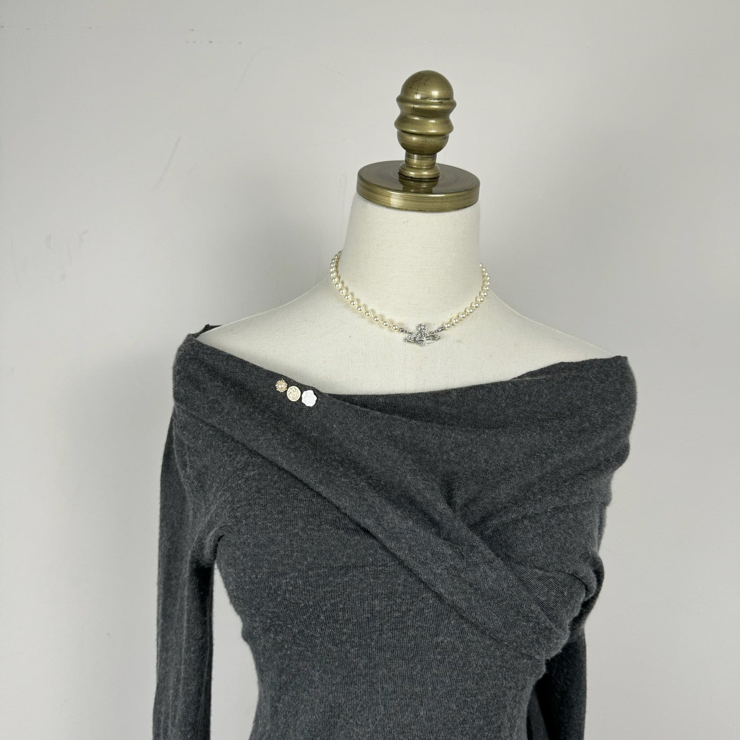 Off Shoulder Raw Hem Grey Top