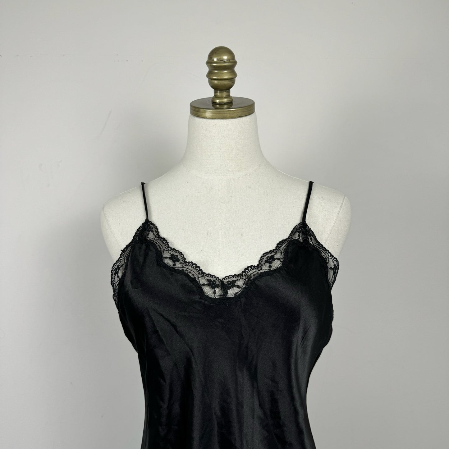 Black Silky Lace Trim Slip Dress