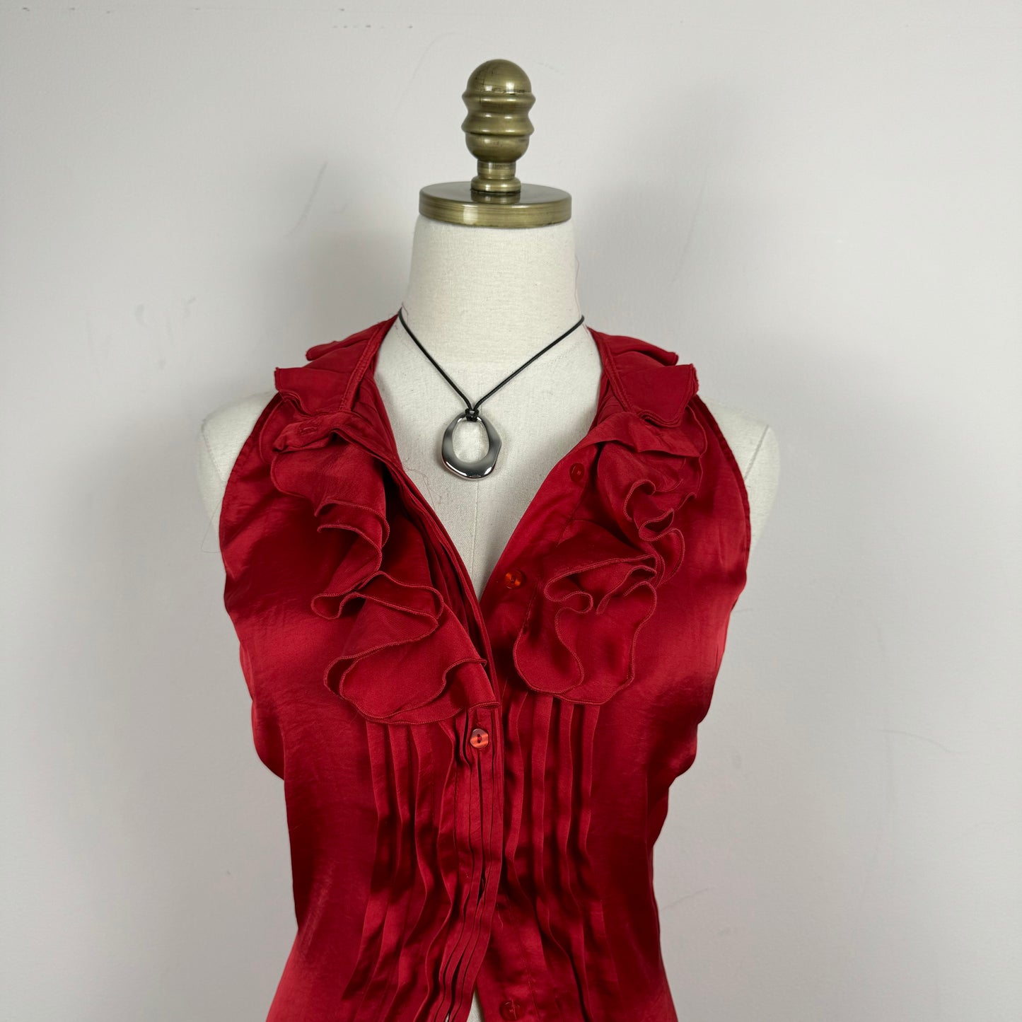 Vintage Ruffled Red Satin Top