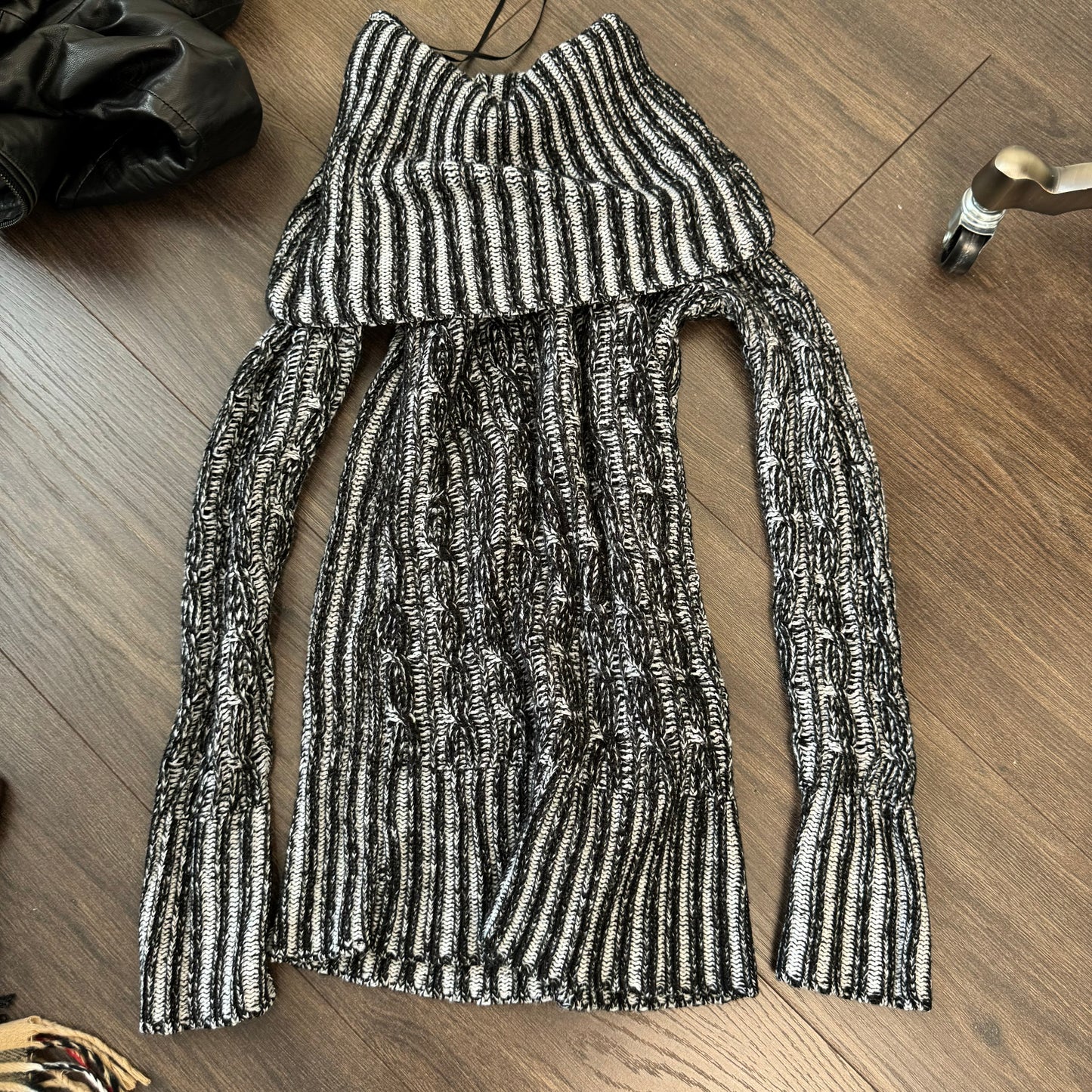 Off The Shoulder Ribbed Two-Tone Sweater