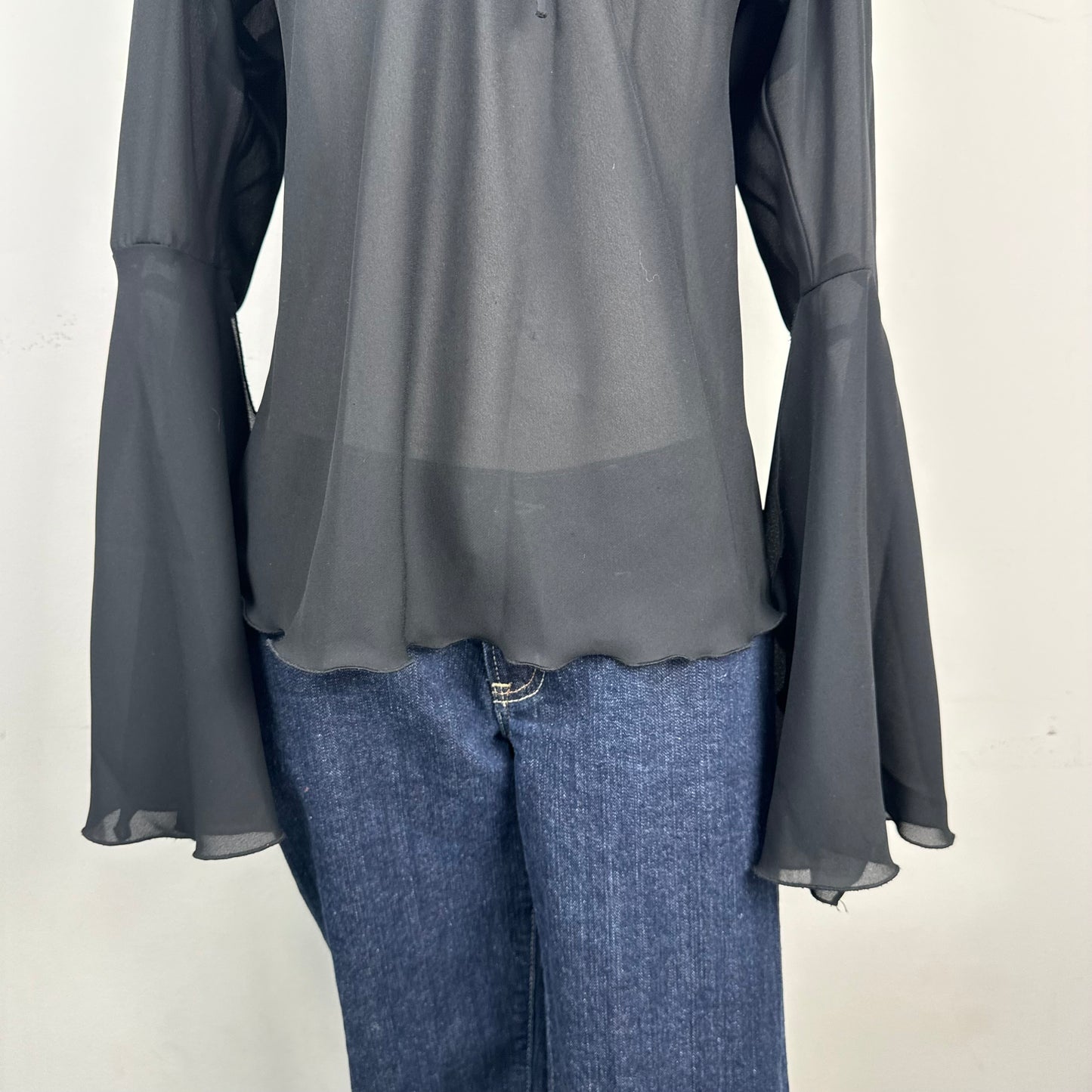 Black Chiffon Off Shoulder Bell Sleeve Top