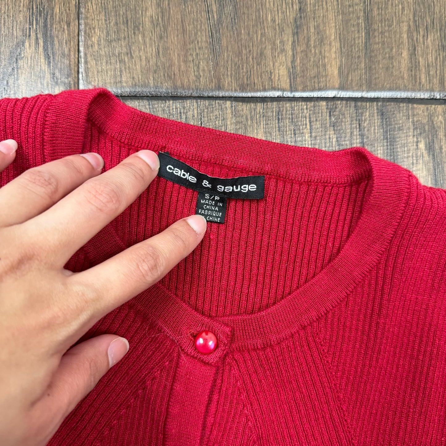 Red Ribbed Knit Fitted Cardigan