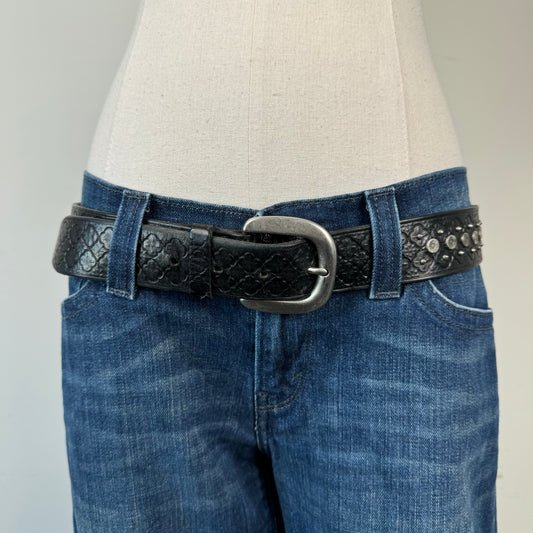 Black Studded Silver Buckle Leather Belt