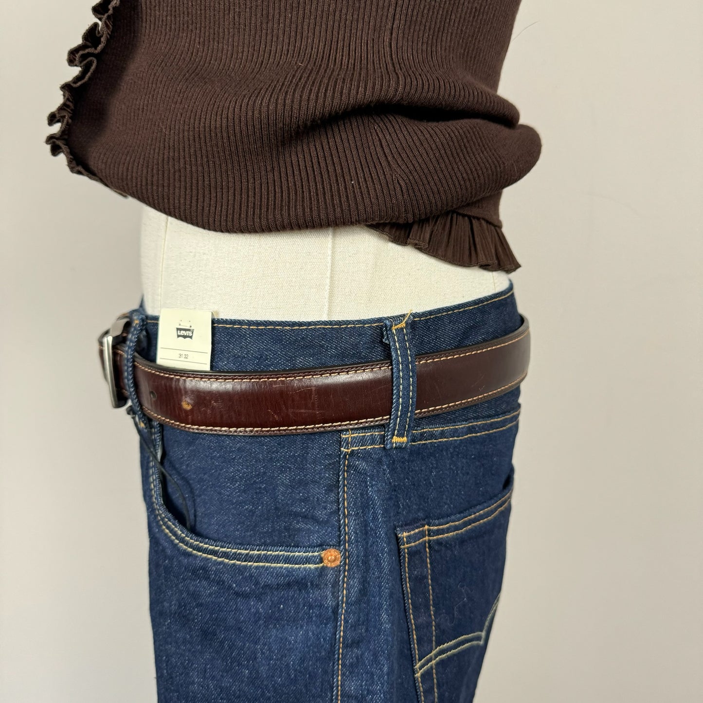 Vintage Brown Silver Buckle Leather Belt