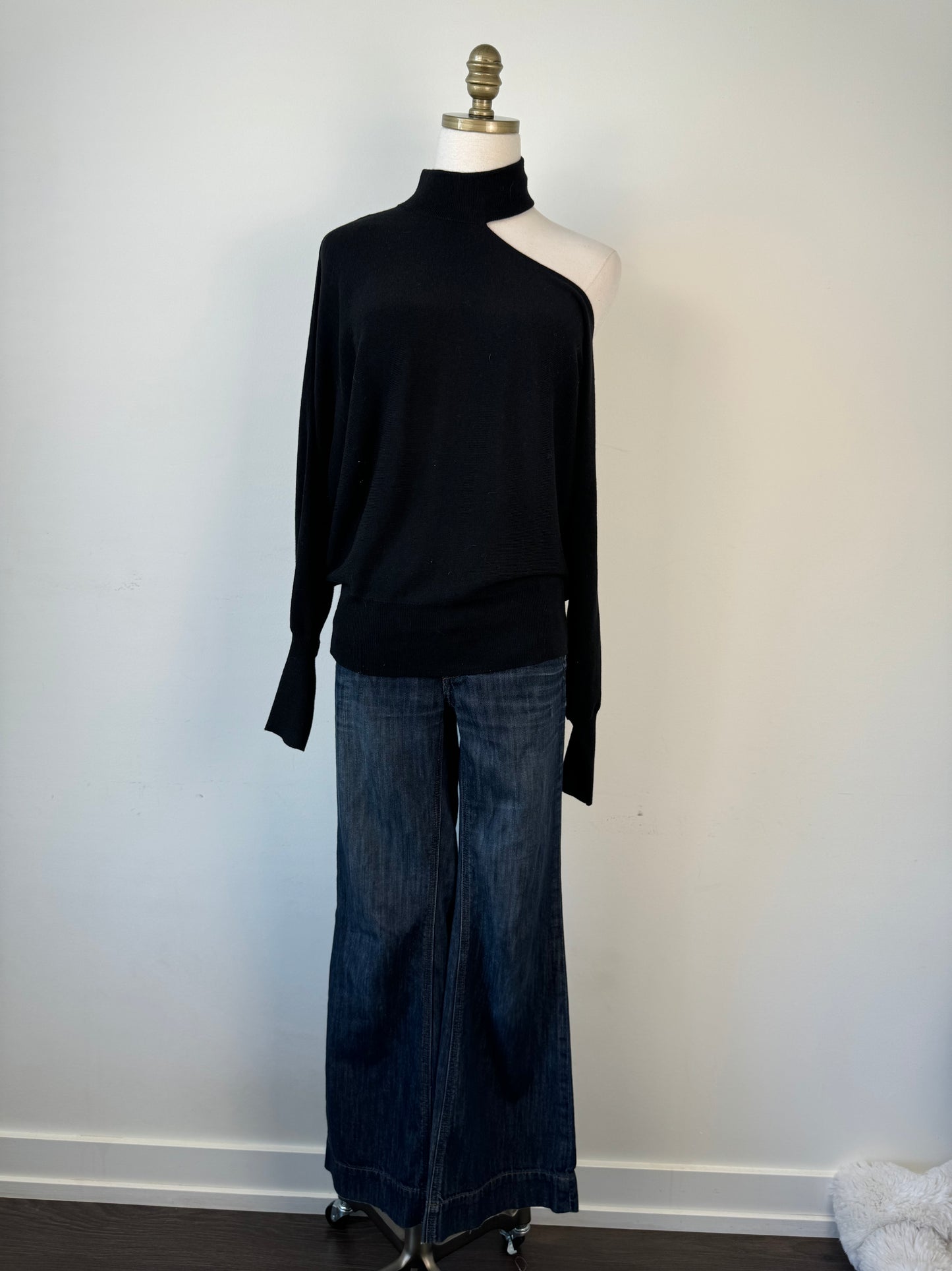 Black Dolman One Shoulder Turtleneck Sweater