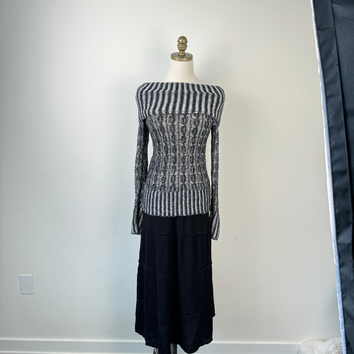 Off The Shoulder Ribbed Two-Tone Sweater
