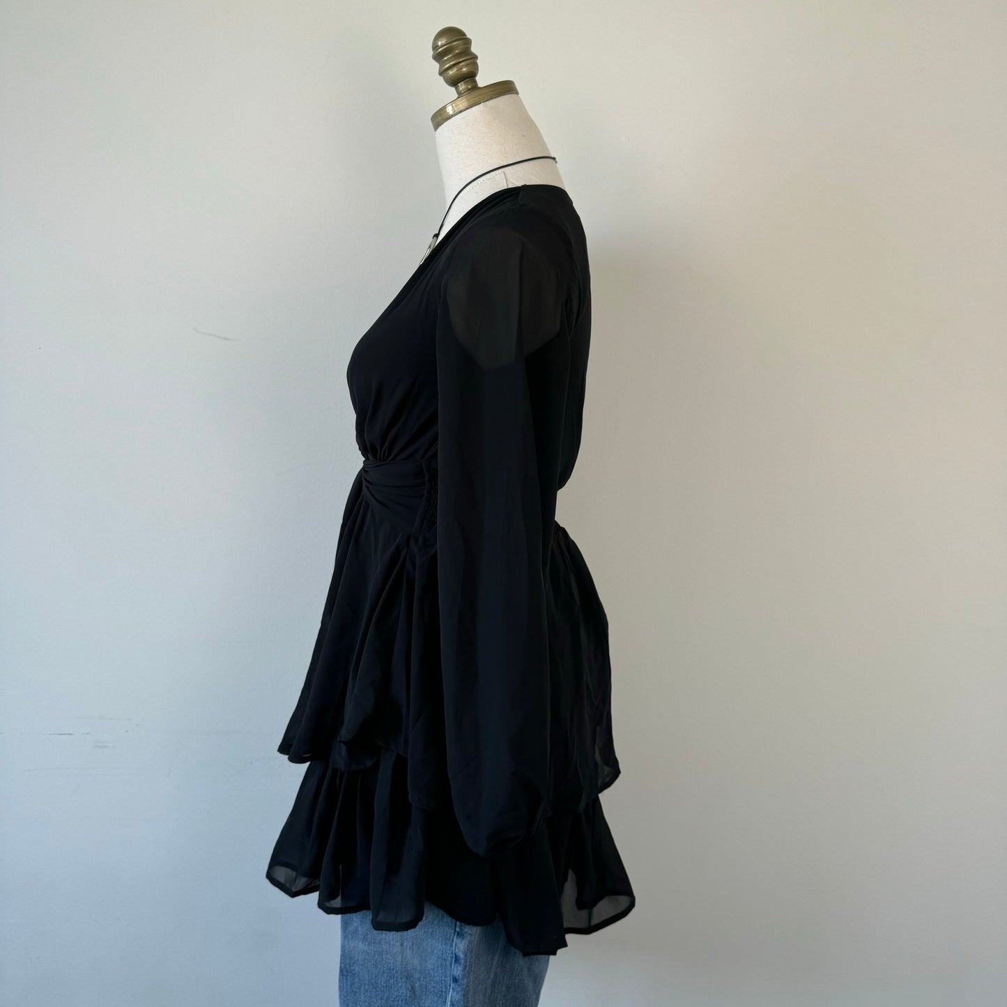Black Chiffon Ruffled Mini Dress