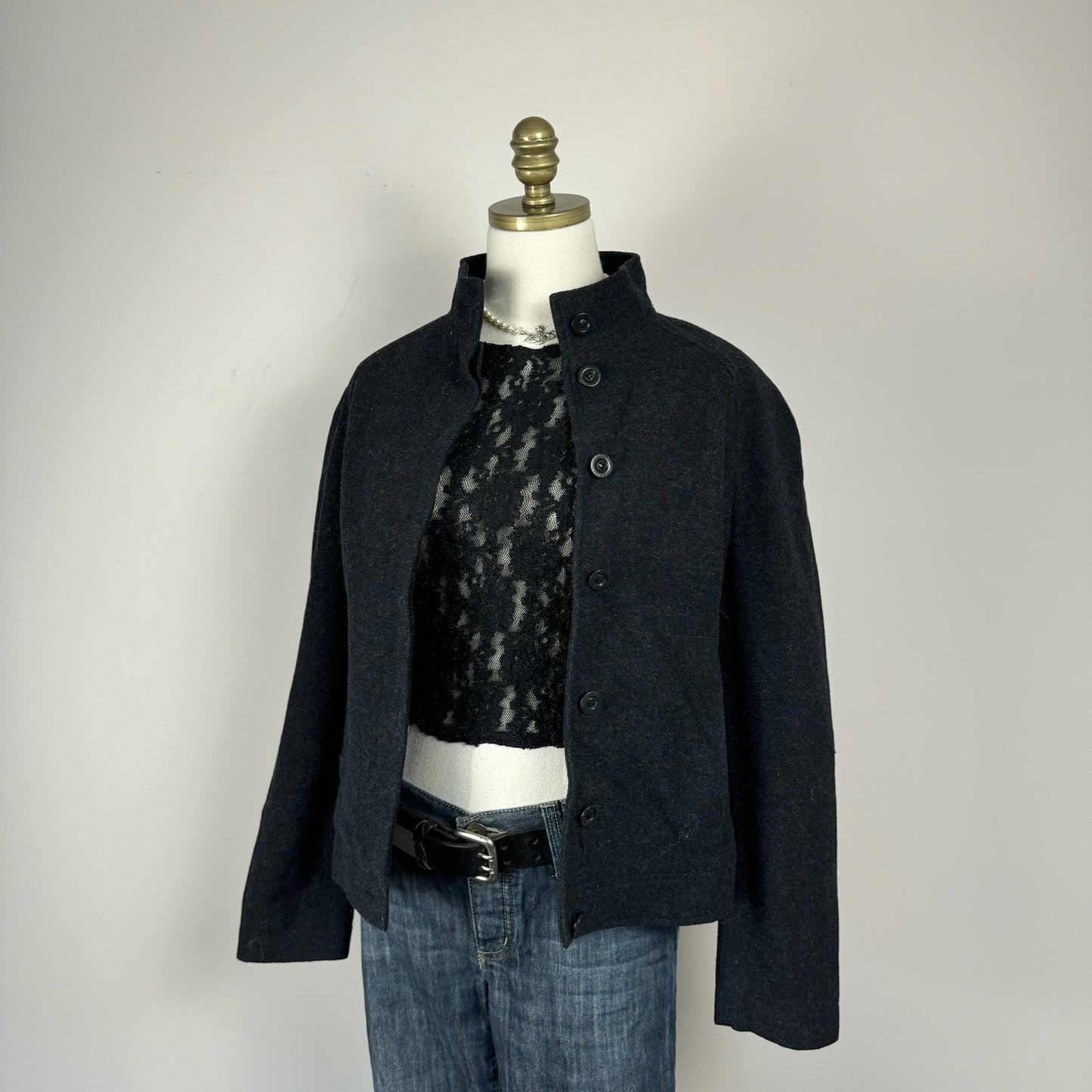 Grey Wool Button Up Jacket