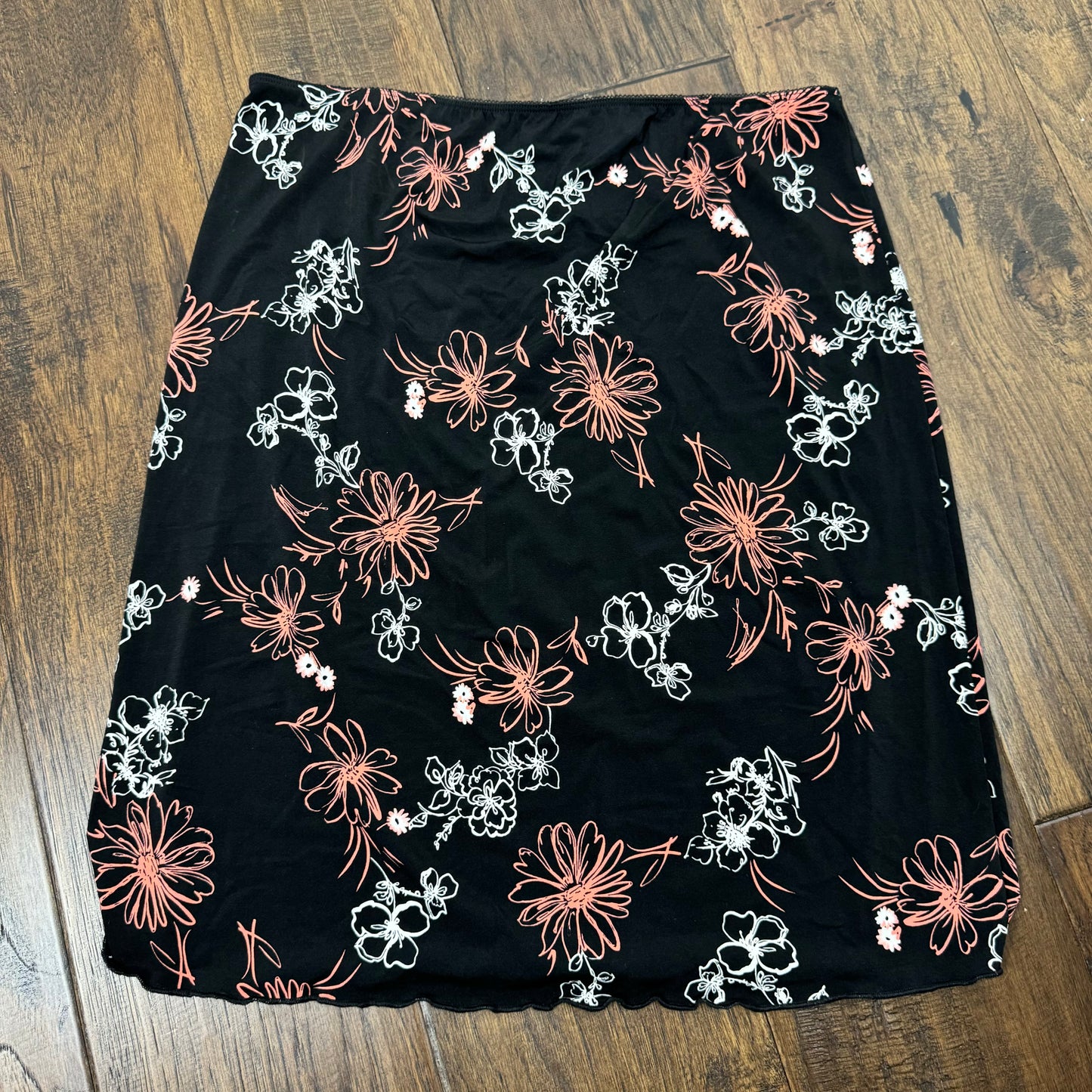 Black Floral Print Midi Skirt